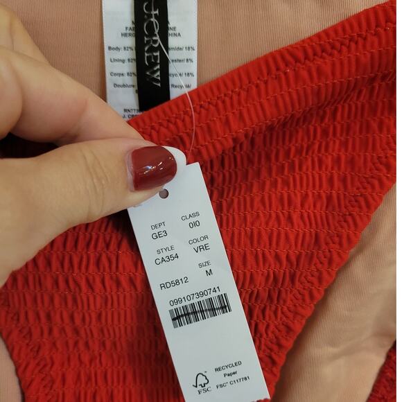 NWT J. Crew Smocked String Bikini Bottom Red M - Picture 6 of 7
